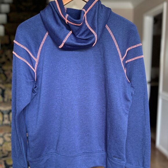Nike Dri-Fit Navy Coral Funnel Neck Contrast Stitch Pullover Hoodie Womens Sz L - Picture 2 of 9